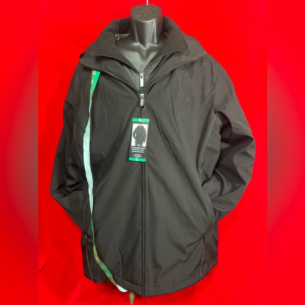 Weatherproof Men's Ultra Tech Jacket Fleece Bib Removable Hood, Black Size XL